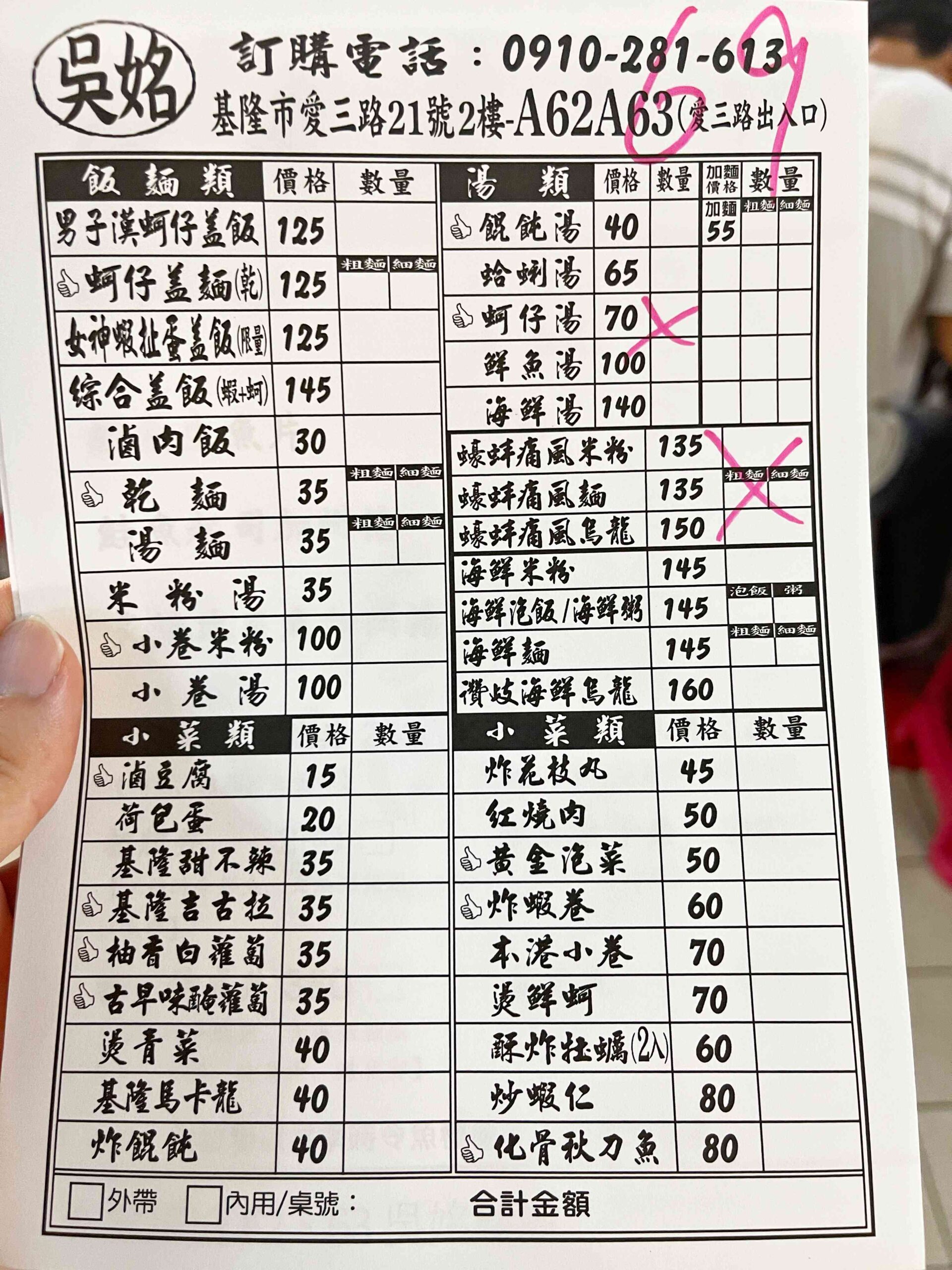 【基隆美食】仁愛市場吳姳麵館推薦，不要再點男子漢蚵仔蓋飯啦！(菜單) @厚片嘴角帶便當